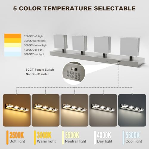 Joossnwell Bathroom Vanity Light Brushed Nickel Bathroom Lighting Fixture Over Mirror Modern (4-Light, 26.77-Inch) Dimmable 5CCT Led Bath Vanity Lighs by Joossnwell - Image 2