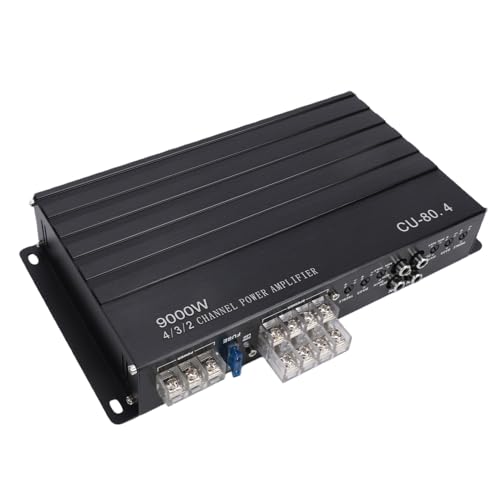 Fockety Wzmacniacz 4-kanałowy, Wzmacniacz Mocy 4 X 80 W o Dużej Mocy z Czystym Basem, Stereofoniczne Wzmacniacze Samochodowe ze Stopu Aluminium do Samochodowego Sprzętu Audio DC 12V