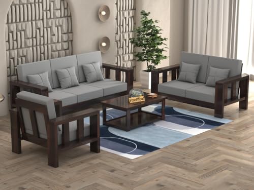 Image of Sheesham Wooden 6 Seater Sofa Set for Living Room | Solid Wood Sofa | Rosewood Sofa Set for Home & Office | Lounge (Walnut, 3+2+1 Seater)