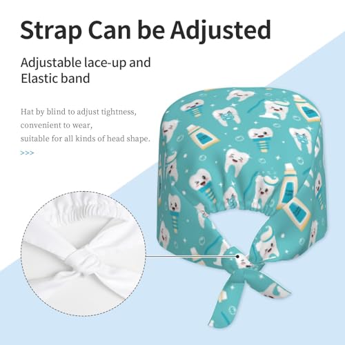 Image of Working Cap Scrub Cap with Sweatband Adjustable Unisex Women Tie Back Hat Nurse Surgical Caps