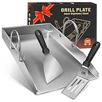 Grillplatte Plancha Geschenke für Männer Frauen, mit 2 Grillspachtel Set, 4mm Dickem Edelstahl BBQ mit Abnehmbar Griffen, für Gasgrill und Holzkohlegrill 40 x 30 x 4 cm,