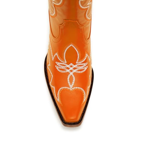 Image of Uillnoodu Women's Turquoise Cowgirl Boots - Wide Calf Mid Calf Western Boots Plus Size Embroidered Cowboy Style with Block Heel