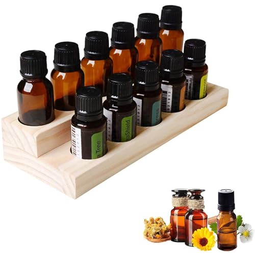MKNZOME Espositore per Olio Essenziale, 11 Bottiglia Display Stand in Legno per Esposizione di Oli Essenziali, Smalto di Unghie Rastrelliera Supporto per Profumo, Smalto per Unghie e Rossetti