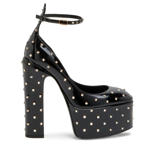 Escarpins à talons épais rivetés et bout rond pour femmes confortables