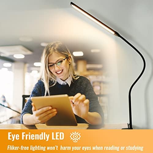 Workbench Light, CeSunlight Led Desk Lamp with Clamp, 11W, 850 LMS, 3 Color Modes, 10 Brightness Levels, Eye-Caring 26 Inches Flexible Gooseneck Task Lamp for Hobby, Office (Adapter Included)