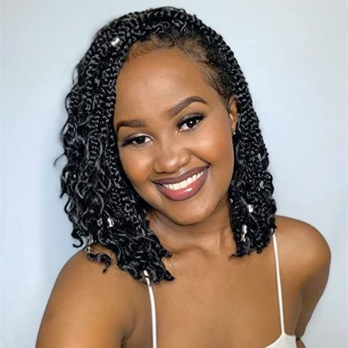 BOHOBABE Short Bohemian Box Braids Crochet Hair with Curly Ends 12 Inch 8 Packs crochet box braids (2#)