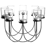 ✔️ MODERNO - La elegante construcción de hierro y vidrio de este soporte de luz para té lo convierte en un adorno moderno anunciado desde otra época, perfecto para estilos de casa contemporáneos y rústicos. Se incluyen los 8 portavelas de vidrio que se ajustan a la plataforma.
