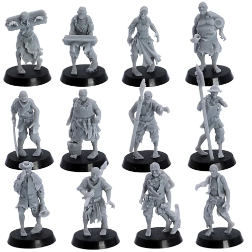 Zombie Villagers Miniature Set – 12 Undead Models for Tabletop RPGs & Wargames | 32mm Scale Halloween Monsters | DnD, Necromancer Army, Undead Horde | Highlands Miniatures Licensed | Resin Figures for