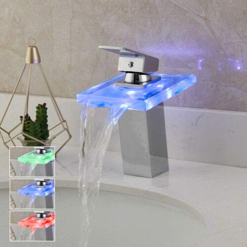 Yanksmart Bathroom Chrome Vessel Sink Basin Taps Waterfall LED 3 Colors Deck Mounted Single Level Brass Faucet Yanksmart Bathroom Chrome Vessel Sink Basin Taps Waterfall LED 3 Colors Deck Mounted Single Level Brass Faucet