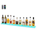 VEVOR LED Lighted Liquor Bottle Display, 1 Tier 48 Inches Whiskey Rack, Supports USB, Illuminated Home Bar Shelf with RF Remote & App Control, 7 Static Colors, Acrylic Lighted Shelf for 12 Bottles