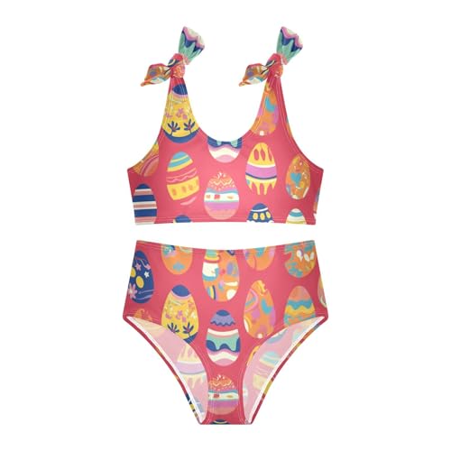 Easter Eggs Pattern Holidays Girl 2 Piecing Kids Bikini Set Scoop Neck Swimsuits Swimwear Adjustable Strap3