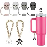 Tapa de popote de calavera, tapas de paja de Halloween de 10 mm para tazas Stanley, accesorios de copa Stanley (4 tapas + 4 cadenas)