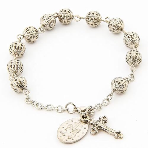 Catholic Rosary Hollow Beads Rose Rosary Bracelet Car Hanging Cross Bracelet Jesus Charm