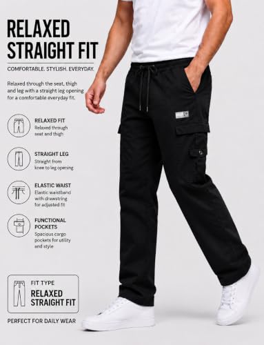 Image of DEELMO Cargo Pant for Men | Cotton Cargo's Pant | Men's Cotton Cargo Trousers | Elastic Drawstring Waist Straight Fit | Comfortable Breathable Cargos for Casual to (Available in Pluse Size)