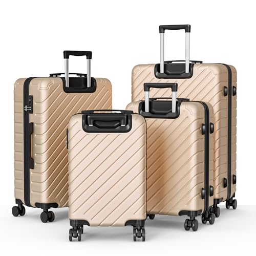 Apelila 4-Piece Expandable Suitcase Set with TSA Lock, 20% Extra Capacity, 360° Spinner Wheels, Lightweight Textured Fabric Luggage (18", 20", 24", 28") for Men and Women Travel (Champagne Gold)