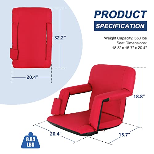 HomGarden Set of 2 Stadium Seat Chair for Bleachers Benches Grandstand Comfort Seats, 5 Reclining Custom Padded Cushion Backs Armrest Support