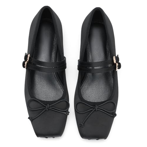Phefarer Ballet Flats for Women Closed Square Toe Slip on Low Heel Black Flats Dress Cute Mary Jane Shoes with Bow Double Buckle Straps for All-Year Daily Casual Wear Size 9.5 by Phefarer - Used condition - Image 7