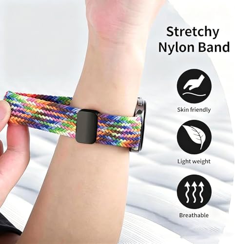Image of Magnetic Braided Band for Samsung Galaxy Watch 9 8 40mm 44mm, Galaxy Watch8 Classic 46mm, One Click No Gap Elastic Stretchy Nylon Fabric Sport Strap for Women Men (Rainbow)
