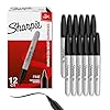 Sharpie Permanent Markers Set, Quick Drying And Fade Resistant Fine Point Marker For Wood, Plastic, Paper, Metal, And More, Drawing, Coloring, And Poster Marker , Black, 12 Count