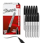Sharpie Permanent Markers, Fine Tip, Black, 12 Count - Office Supplies, Quick Drying, Fade Resistant, For Wood, Plastic, Paper, Metal, And More
