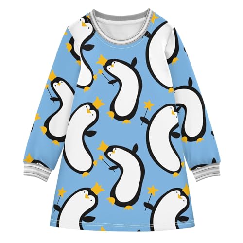 Birthday Penguin Girls Dresses Long Sleeve Sweatshirt Dress for Girls Winter Toddler Casual A Line Dresses Size 2-8T