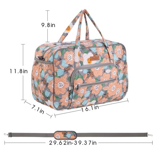 Image of Yarn Storage Organizer, Knitting Crossbody Bag, Large Crochet Tote Bag Yarn Holder Case for Carrying Projects, Knitting Needles, Crochet Hooks and Other Accessories (Flower-Grey)