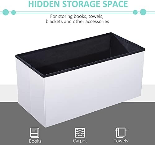 HOMCOM Folding Faux Leather Storage Cube Ottoman Bench Seat PU Rectangular Footrest Stool Box (Cream White)