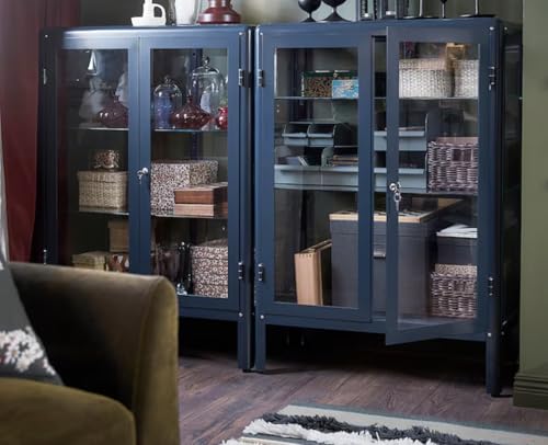 Image of FABRIKOR Glass-door cabinet, black-blue, 81x113 cm (31 7 /8x44 1 /2 inch)