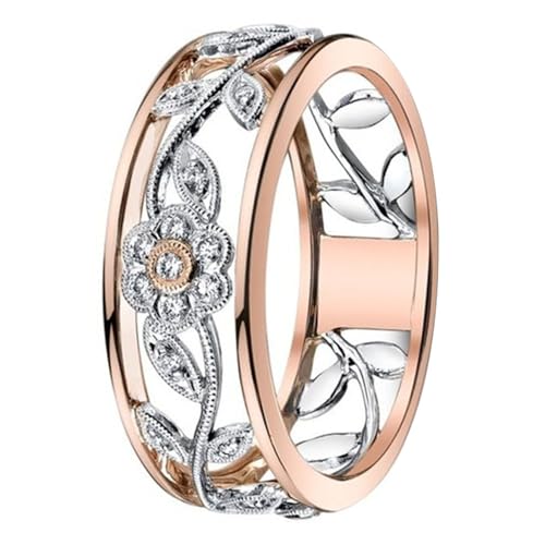 Vintage Golden Two-Tone Plating Flower Ring For Women Engagement Party Wedding Female Rings Jewelry Hand Accessories Size 7,Nice Design