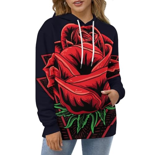 Sweat à Capuche Fleurs Rouges Pull Idéal pour les Sorties Décontractées