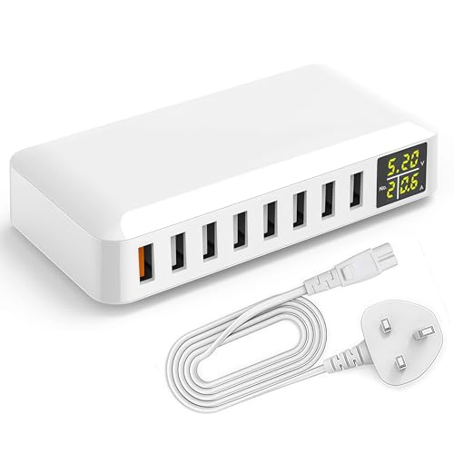 60W Multi USB Charger Station QC 3.0 Fast Charger with LED Display Multiport USB Power Adapter 8-Ports Charging Hub For iPhone 16/15/14/13/12/11/Plus/Pro max, Samsung Galaxy etc