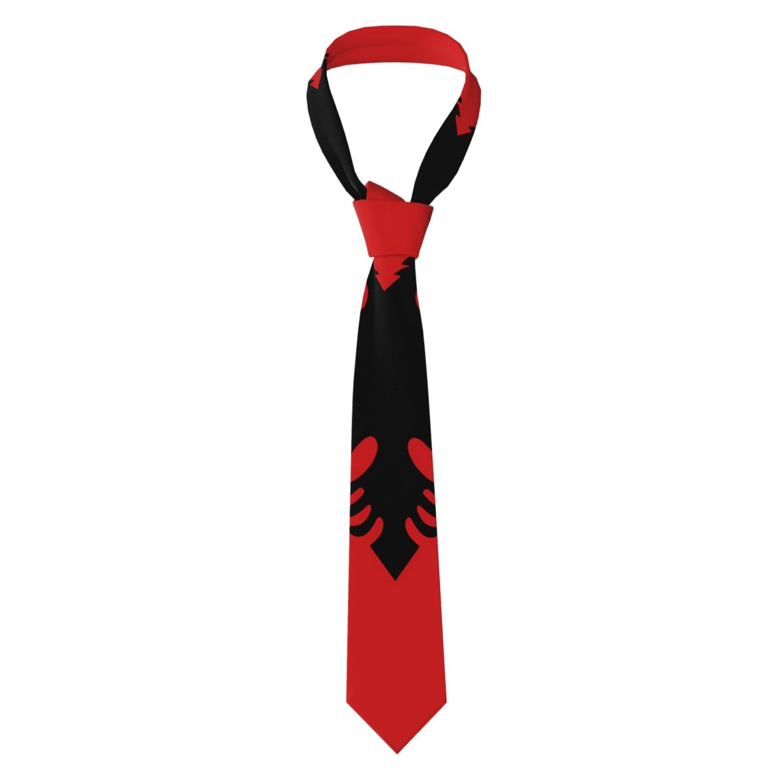 Hjfczh Men's Black Albanian Flag Printed Necktie Tie Soft & Comfortable, Non-Deforming, Fade-Resistant, Durable (57X3.1 Inch)