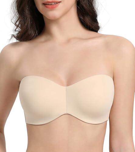 Image of HACI Women's Minimizer Strapless Bra Anti-Slip Underwire Bandeau Plus Size