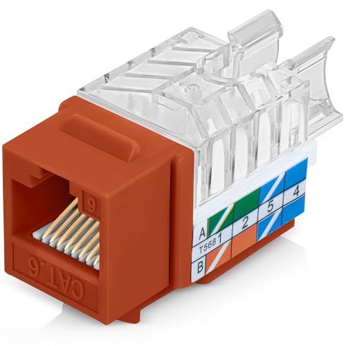 Image of Everest 45 Degree RJ45 Cat6 Keystone Jacks Slim Profile 10-Pack Orange | Compatible with 45 Angled Speed Termination Tool - 45Term (B0BL3GS7ZY)