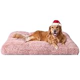 EHEYCIGA Fluffy Dog Crate Bed for Extra Large Dogs, Plush Faux Fur Crate Pad, Calming Anti Anxiety XL Dog Bed, Washable Soft Warm Crate Mat with Non-Slip Bottom, Pink