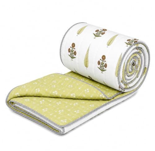 Image of RRC Jaipuri AC Quilt Double Bed | Floral Print Cotton Rajai | Lightweight 200 GSM Summer Comforter | Soft Cotton Quilt | Pack of 1