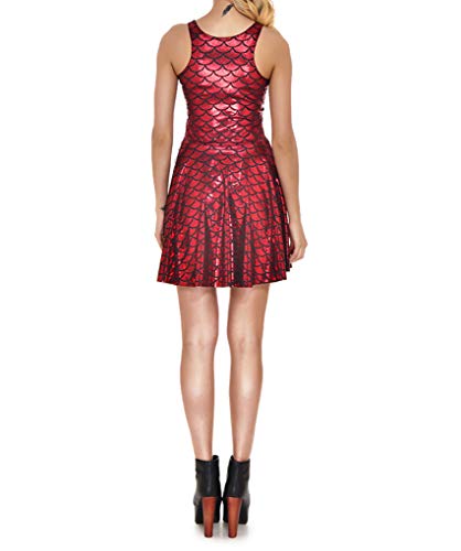 Image of LinvMe Women Shiny Mermaid Fish Scale Sleeveless Pleated Flared Dress