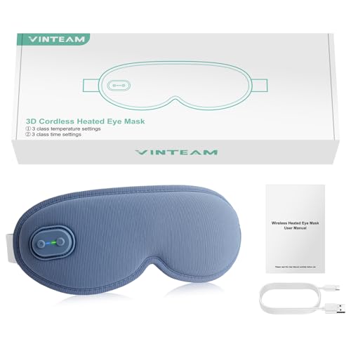 VINTEAM Kabellose Wärmebrille mit Akku – 3D Augenmaske für Trockene Augen, Entspannung und Linderung von Augenbelastung – Verstellbar, Komfortabel und Wiederaufladbar- Blau