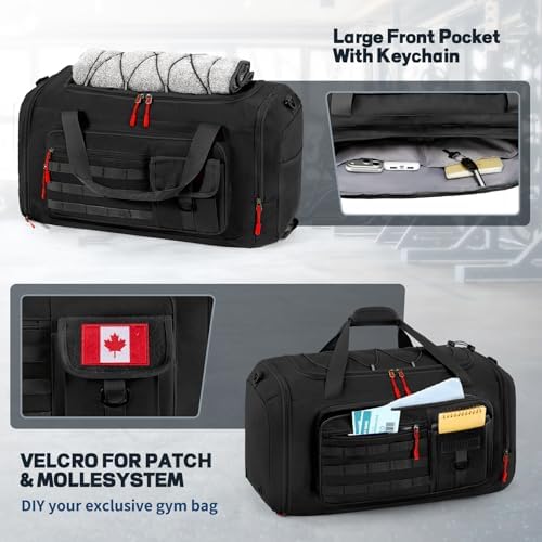 Rainsmore Gym Bags for Men with Shoe Compartment and Wet Pocket, Durable Duffle Bag for Men 40L Carry On Large Capacity Sac De Sport Travel Bag for Camping Training Swimming Sports,Black - 3