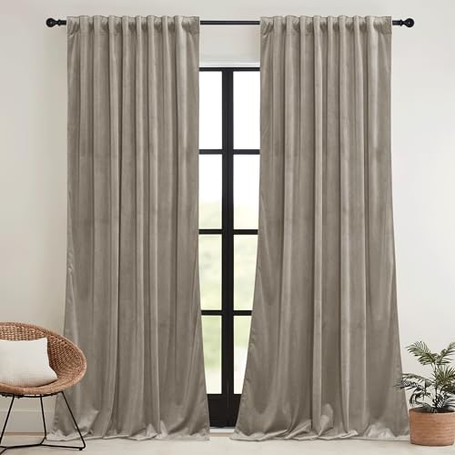 Image of RYB HOME Blush Velvet Curtains 96 inches 2 Panels Set, Thermal Insulated Privacy Protect Decorative Drapes with Hook Tape for Dorm Hotel Room, W 52 x L 96 inches | Room Darkening, Thermal Insulated, Pleat Tape on Top, Heavy Duty Plush, Dining Room Sliding Patio Door, W52 x L96, 2 Panels