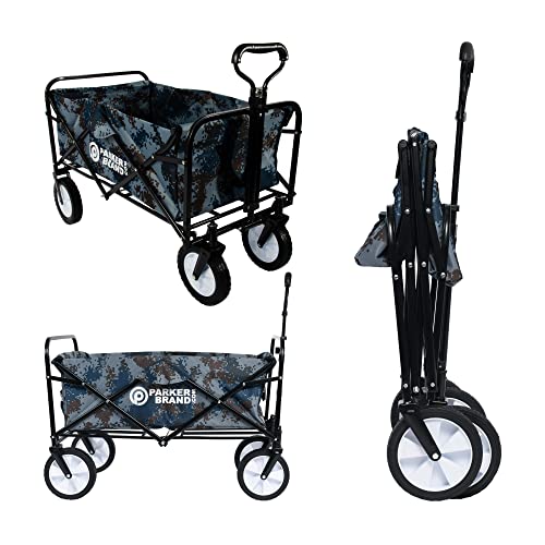 Image of Foldable Garden Hand Cart – Heavy-Duty, Portable & Versatile Trolley (Blue Digital Camouflage)