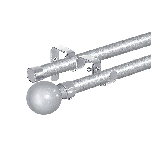 HOMEYA - Barras de Cortina Doble 70-120 cm, Barra de Cortina Extensible 16-19mm, con Terminales Forma Redonda con Soportes, Barra de Cortina de Metal Ajustable para Sala de Estar/Gris plata