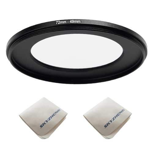 72mm Lens to 49mm Camera Lens Adapter 72mm to 49mm Step Down Ring Adapter Ring for All Brands of UV ND CPL, with Premium Lens Wiping Cloth 2 Pack (72mm-49mm)