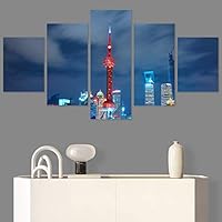 SIGNWIN 5 Panel Canvas Wall Art City Illuminations for Home Decorations Ready to Hang - 60
