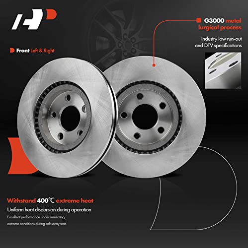 A-Premium 11.02 inch (280mm) Front Vented Disc Brake Rotors + Ceramic Pads Kit Compatible with Select Chrysler Model - PT Cruiser 2001-2010, 6-PC Set by A-premium - Image 5