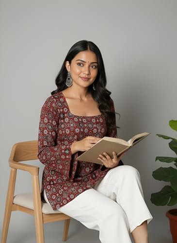Image of GRECIILOOKS Short Kurti for Women | Floral Printed Short Kurta for Women | Comfortable Rich Office & Casual Kurti`s for Jenas, Leggings & Trousers