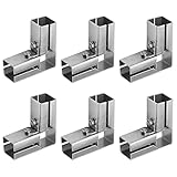 6 Pcs 1' Square Tube Connector, 3 Way L Split Square Tube Fitting Fence Guardrail Rail Clamp, Stainless Steel