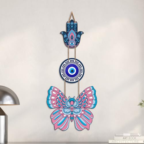 Image of Artvibes Hamsa Hand Butterfly Evil Eye Wall Hanging for Home Entrance | Protective MDF Wall Decor | Decorative Art for Living Room | Bedroom | Office & Main Door | Gift Item (WH 8583N)
