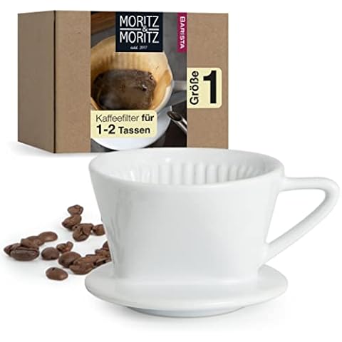 Moritz & Moritz Kaffeefilter Porzellan Größe 1 - Kaffeefilter Wiederverwendbar für exzellenten aromareichen Kaffeegeschmack - Kaffee Filteraufsatz für 1-2 Tasse - weiß Cover