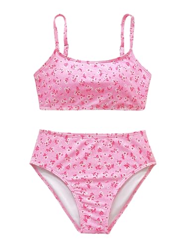 Girl's 2 Piece Floral Swimsuit Bikini Set High Waisted Bathing Suits Swimwear